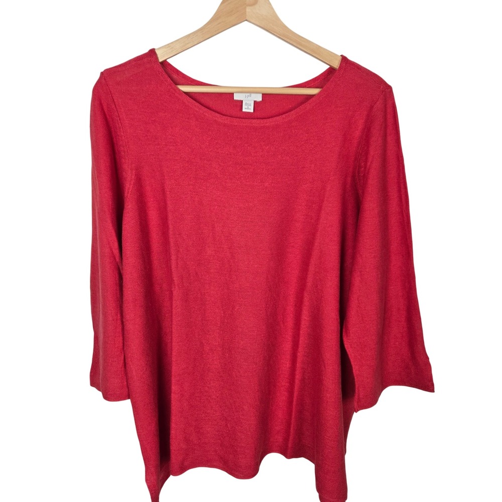 J.Jill Linen blend sweater Women 1X Red 3/4 Sleeve Boat Neck Classic Lightweight